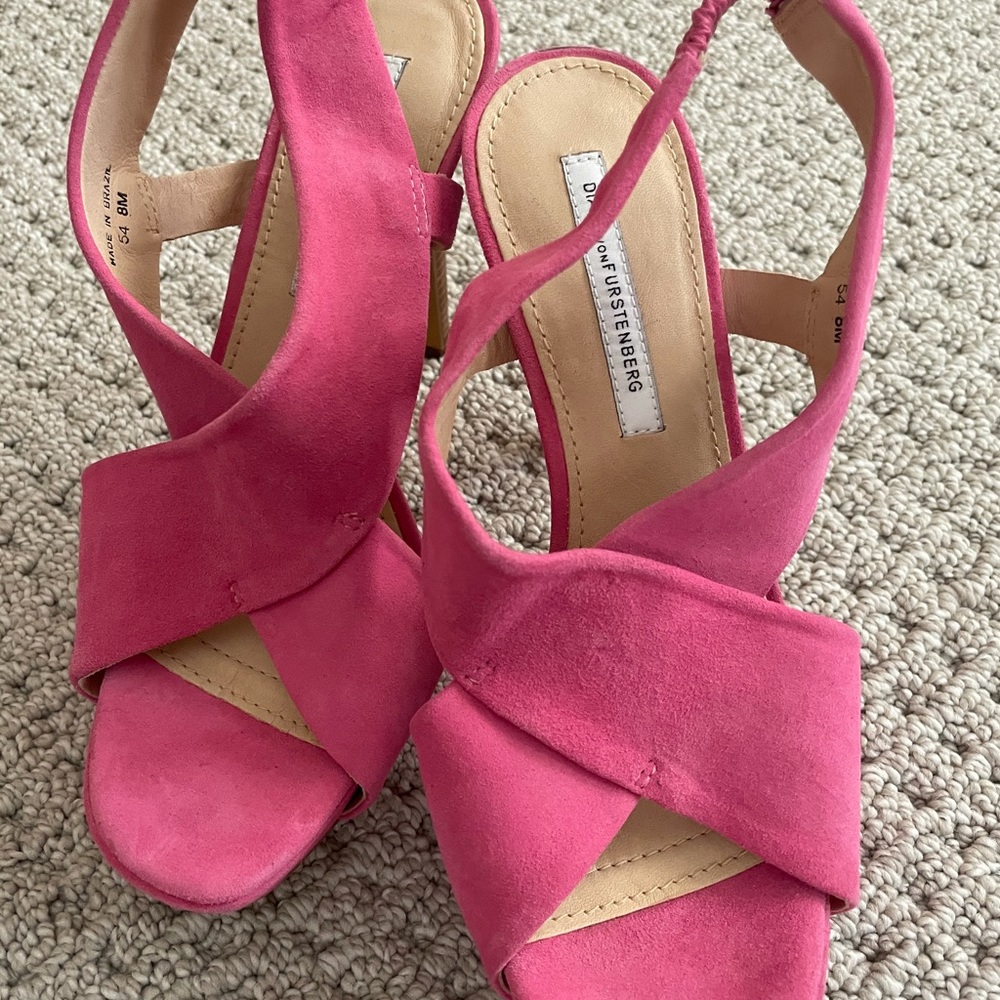 New! Pink suede DVF platform heels.